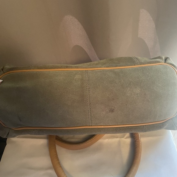 Sundance Medium Leather Suede Satchel Handbag Purse Olive Green Brown EUC - Picture 7 of 14